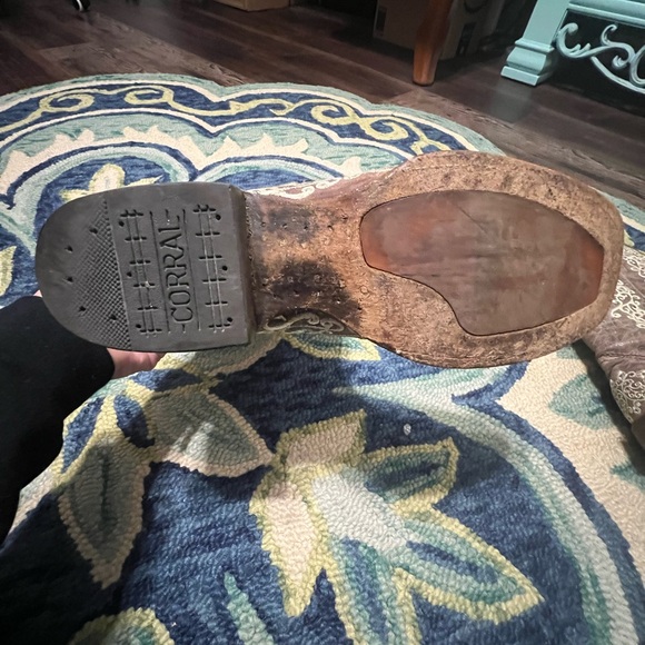 Corral Square Toe Western Boots 9.5W Wide Bone Embroidery - Picture 8 of 13